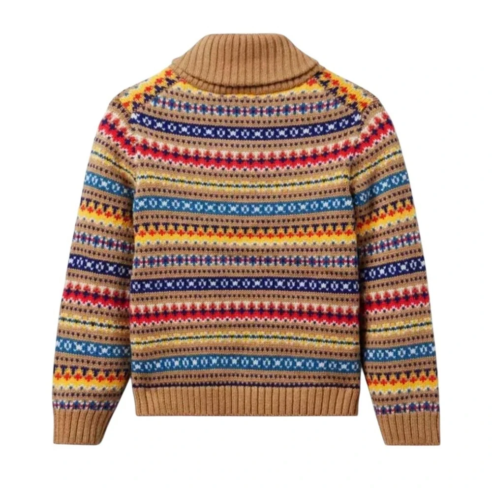 Janie and Jack Kids Fair Isle‎ Shawl Collar Sweater Tan Multi Color 18 24 Months